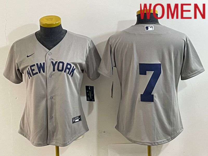 Women New York Yankees #7 Mantle Grey Nike Game 2024 MLB Jersey style 8